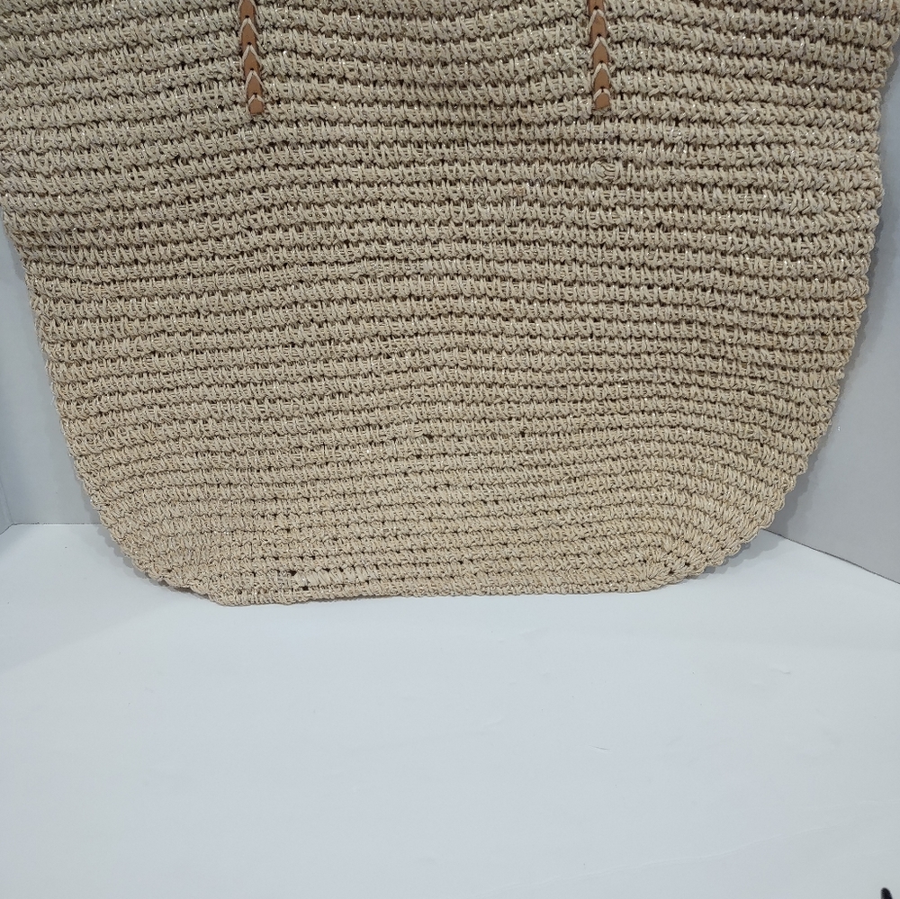 NWOT Merona Straw Packable Shoulder Bag w/Silver & Leather Straps Beach/Travel - Picture 6 of 9